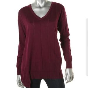 Vince Camuto plum drop stitch asymmetrical v-neck sweater